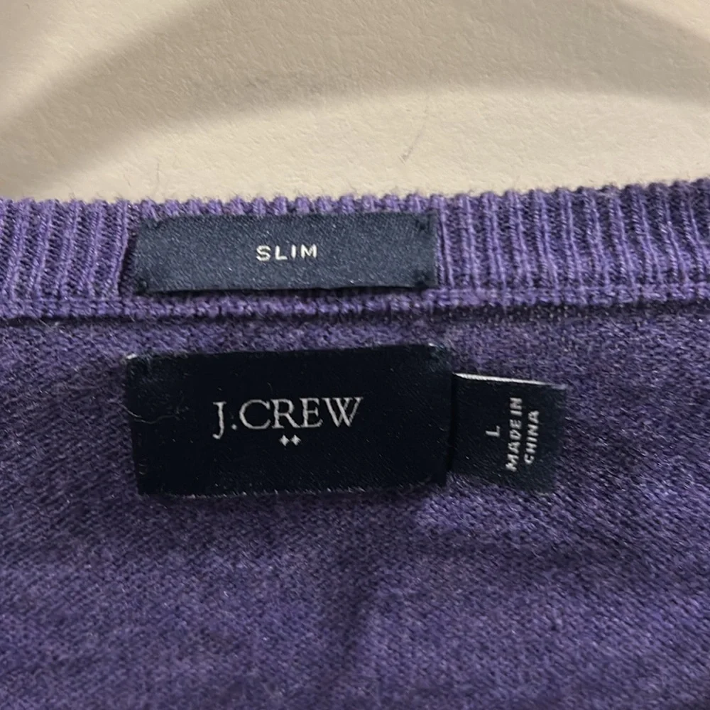 J Crew men’s V-Neck Slim Fit Long Sleeve Sweater merino wool blend size L purple